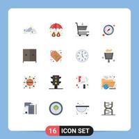 Pack of 16 Modern Flat Colors Signs and Symbols for Web Print Media such as wardrobe furniture protection gps compass Editable Pack of Creative Vector Design Elements