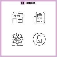 4 User Interface Line Pack of modern Signs and Symbols of table atom home job chemistry Editable Vector Design Elements