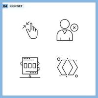 Mobile Interface Line Set of 4 Pictograms of contract athletics pinch man game Editable Vector Design Elements