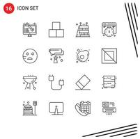 Pack of 16 Modern Outlines Signs and Symbols for Web Print Media such as school sad barrier time development Editable Vector Design Elements