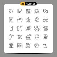 Mobile Interface Line Set of 25 Pictograms of boxing timer market progress percent counter Editable Vector Design Elements