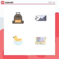 Pack of 4 creative Flat Icons of backpack egg hike mail book Editable Vector Design Elements