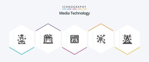 medios de comunicación tecnología 25 línea icono paquete incluso conexión. red. sistema. distribuir. vídeo vector