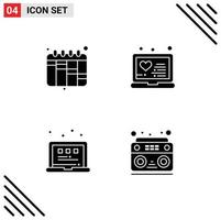 Universal Icon Symbols Group of 4 Modern Solid Glyphs of iteration view laptop treatment audio Editable Vector Design Elements