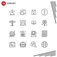 Pack of 16 Modern Outlines Signs and Symbols for Web Print Media such as medical warning email attention sent Editable Vector Design Elements