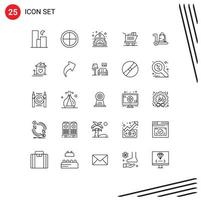 Set of 25 Commercial Lines pack for shop ecommerce school bag shopping Editable Vector Design Elements