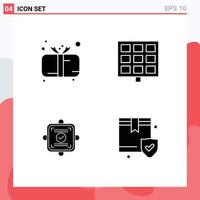 Modern Set of 4 Solid Glyphs and symbols such as present report cute solar agreement Editable Vector Design Elements