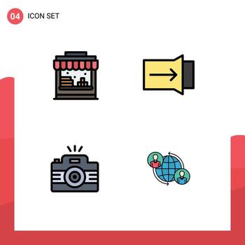 4 Universal Filledline Flat Colors Set for Web and Mobile Applications shop picture gesture camera connected Editable Vector Design Elements