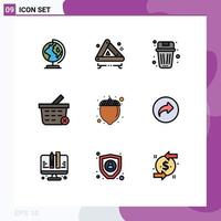 9 Creative Icons Modern Signs and Symbols of hazelnut shopping basket delete trash Editable Vector Design Elements