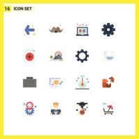 16 Universal Flat Color Signs Symbols of document multimedia design media player gear Editable Pack of Creative Vector Design Elements