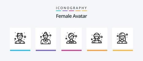 hembra avatar línea 5 5 icono paquete incluso cosmetólogo. femenino. organizador. avatar. alumno. creativo íconos diseño vector