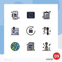 9 Universal Filledline Flat Color Signs Symbols of celebration unlock clipboard rotate upload Editable Vector Design Elements