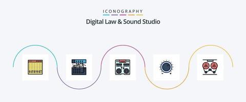 digital ley y sonido estudio línea lleno plano 5 5 icono paquete incluso ganar. audio. módulo. música. cubierta vector