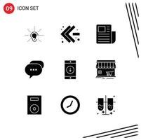 Pack of 9 Modern Solid Glyphs Signs and Symbols for Web Print Media such as mobile bubble document messages chat Editable Vector Design Elements