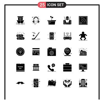 Set of 25 Vector Solid Glyphs on Grid for cabin signal nature connection cell Editable Vector Design Elements