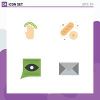 Modern Set of 4 Flat Icons Pictograph of fingers contact interface cake email Editable Vector Design Elements