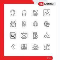 Group of 16 Outlines Signs and Symbols for photo furniture environment frame login Editable Vector Design Elements