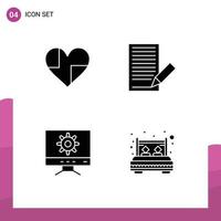 Group of 4 Modern Solid Glyphs Set for heart receive favorite contact setting Editable Vector Design Elements