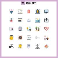 Mobile Interface Flat Color Set of 25 Pictograms of screen estate save building power Editable Vector Design Elements