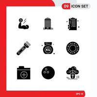 Set of 9 Modern UI Icons Symbols Signs for hiking flash space light pages Editable Vector Design Elements