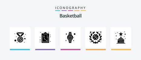 Basketball Glyph 5 Icon Pack Including . trophy. heart. award. association. Creative Icons Design vector