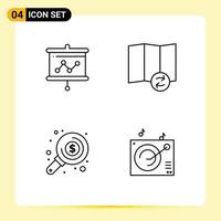 Pictogram Set of 4 Simple Filledline Flat Colors of board search projector synchronize audio Editable Vector Design Elements