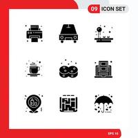 9 Thematic Vector Solid Glyphs and Editable Symbols of wiping hygienic game clean tea Editable Vector Design Elements