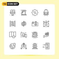 Pack of 16 Modern Outlines Signs and Symbols for Web Print Media such as game baby exit repair car Editable Vector Design Elements