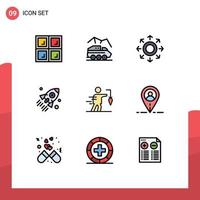 Group of 9 Modern Filledline Flat Colors Set for aspiration startup network business launch Editable Vector Design Elements