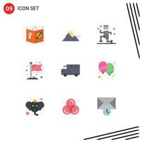 Editable Vector Line Pack of 9 Simple Flat Colors of school milestone mountain flag running Editable Vector Design Elements