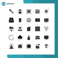 Pack of 25 Modern Solid Glyphs Signs and Symbols for Web Print Media such as investment presentation network layout connections Editable Vector Design Elements