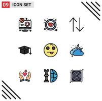 User Interface Pack of 9 Basic Filledline Flat Colors of cloud emot arrow emojis education Editable Vector Design Elements