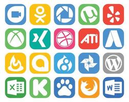 20 Social Media Icon Pack Including kickstarter cms ati wordpress drupal vector