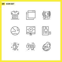 Outline Pack of 9 Universal Symbols of glass computer megaphone social network Editable Vector Design Elements