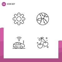 Group of 4 Modern Filledline Flat Colors Set for gear wifi global technology berry Editable Vector Design Elements