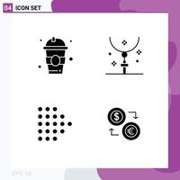 Set of 4 Vector Solid Glyphs on Grid for drink arrow back to school halloween dotted Editable Vector Design Elements