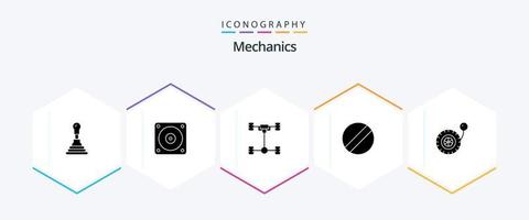 Mechanics 25 Glyph icon pack including . . chassis. wheel. pressure vector