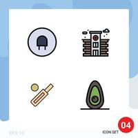 Pictogram Set of 4 Simple Filledline Flat Colors of charge cricket city australia avocado Editable Vector Design Elements