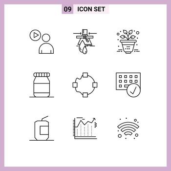 Outline Pack of 9 Universal Symbols of computers points pollution path bottle Editable Vector Design Elements