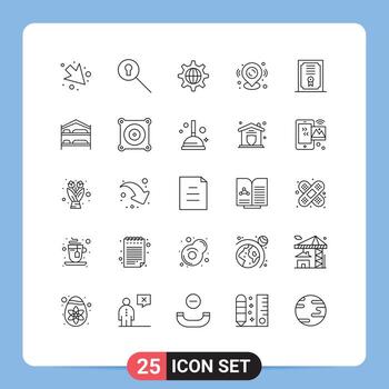 Editable Vector Line Pack of 25 Simple Lines of bed degree globe certificate location Editable Vector Design Elements