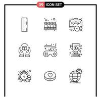 Modern Set of 9 Outlines and symbols such as responsibility handle bag caring time Editable Vector Design Elements