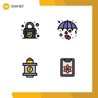 4 Filledline Flat Color concept for Websites Mobile and Apps encryption time heart umbrella flower Editable Vector Design Elements