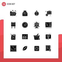 Modern Set of 16 Solid Glyphs Pictograph of advertising management success finance briefcase Editable Vector Design Elements