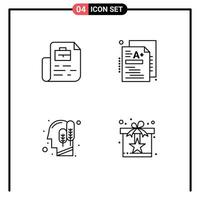 Editable Vector Line Pack of 4 Simple Filledline Flat Colors of document head bag grade logical Editable Vector Design Elements