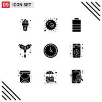 9 Universal Solid Glyphs Set for Web and Mobile Applications contact call battery sausage food Editable Vector Design Elements