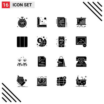 Pack of 16 creative Solid Glyphs of grid projector document graph chart Editable Vector Design Elements