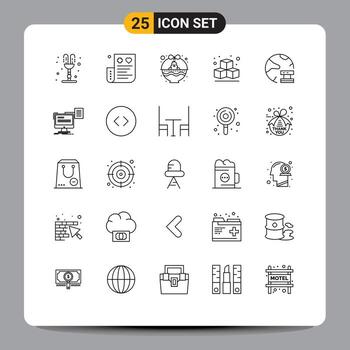 Mobile Interface Line Set of 25 Pictograms of data cube finance box holiday Editable Vector Design Elements