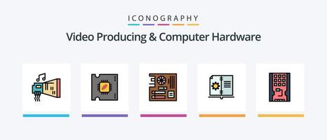 vídeo productor y computadora hardware línea lleno 5 5 icono paquete incluso computadora. fuerza. computadora. computadora. instalar. creativo íconos diseño vector