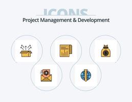 Project Management And Development Line Filled Icon Pack 5 Icon Design. workflow planning. report. letter box. powerpoint. presentation vector