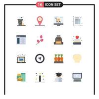 16 User Interface Flat Color Pack of modern Signs and Symbols of server web business document medical Editable Pack of Creative Vector Design Elements